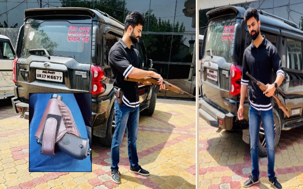 Meerut: Pradhan son creats a reel with weapons in a car carrying BJP flag
