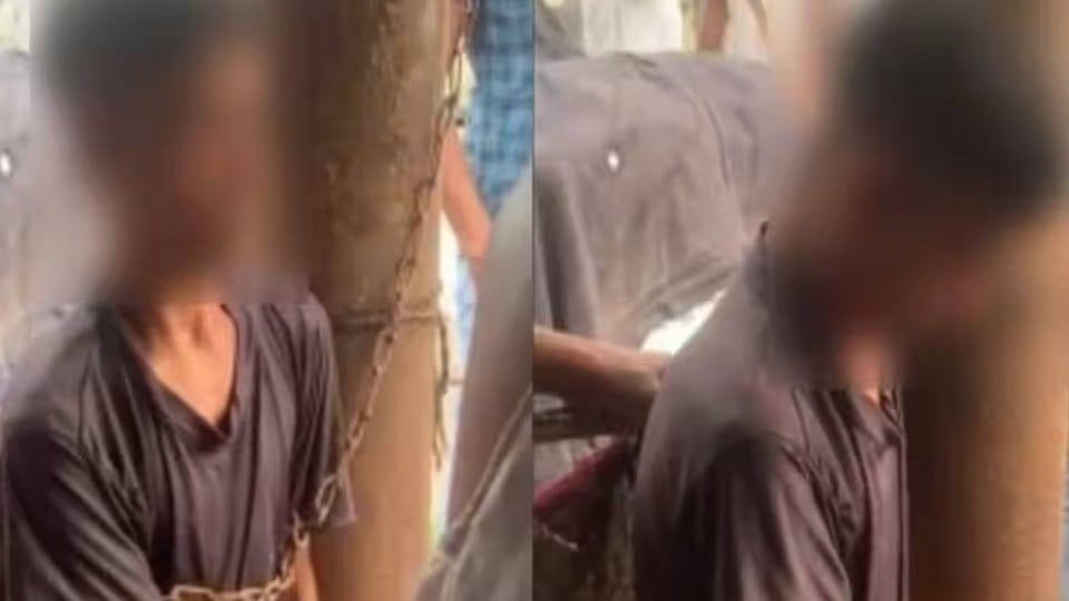 Video Viral: Horrible punishment given young man chaining, Moradabad police detained two