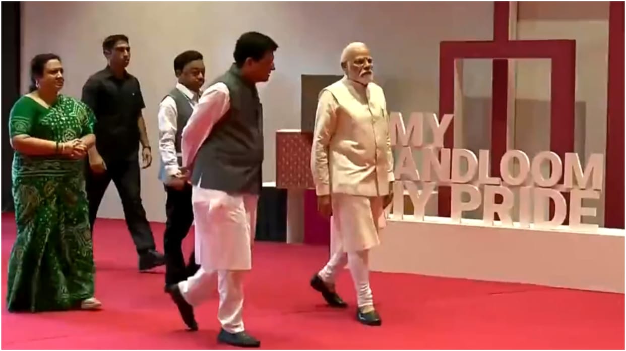 Prime Minister Narendra Modi participates in the National Handloom Day celebration at Bharat Mandapam