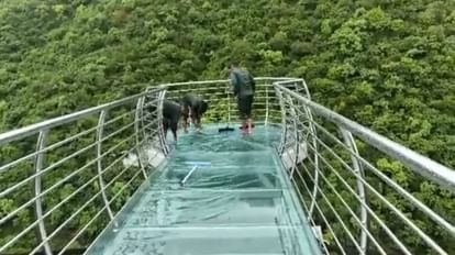 Water logging on Glass Bridge in Rajgir; Video of forest personnel removing water went viral on social media
