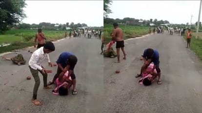 accused brutally beat the women by throwing them on the road in budaun