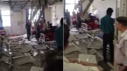 False ceiling Fell down in BHU trauma center Lady staff injured chaos prevails for some time