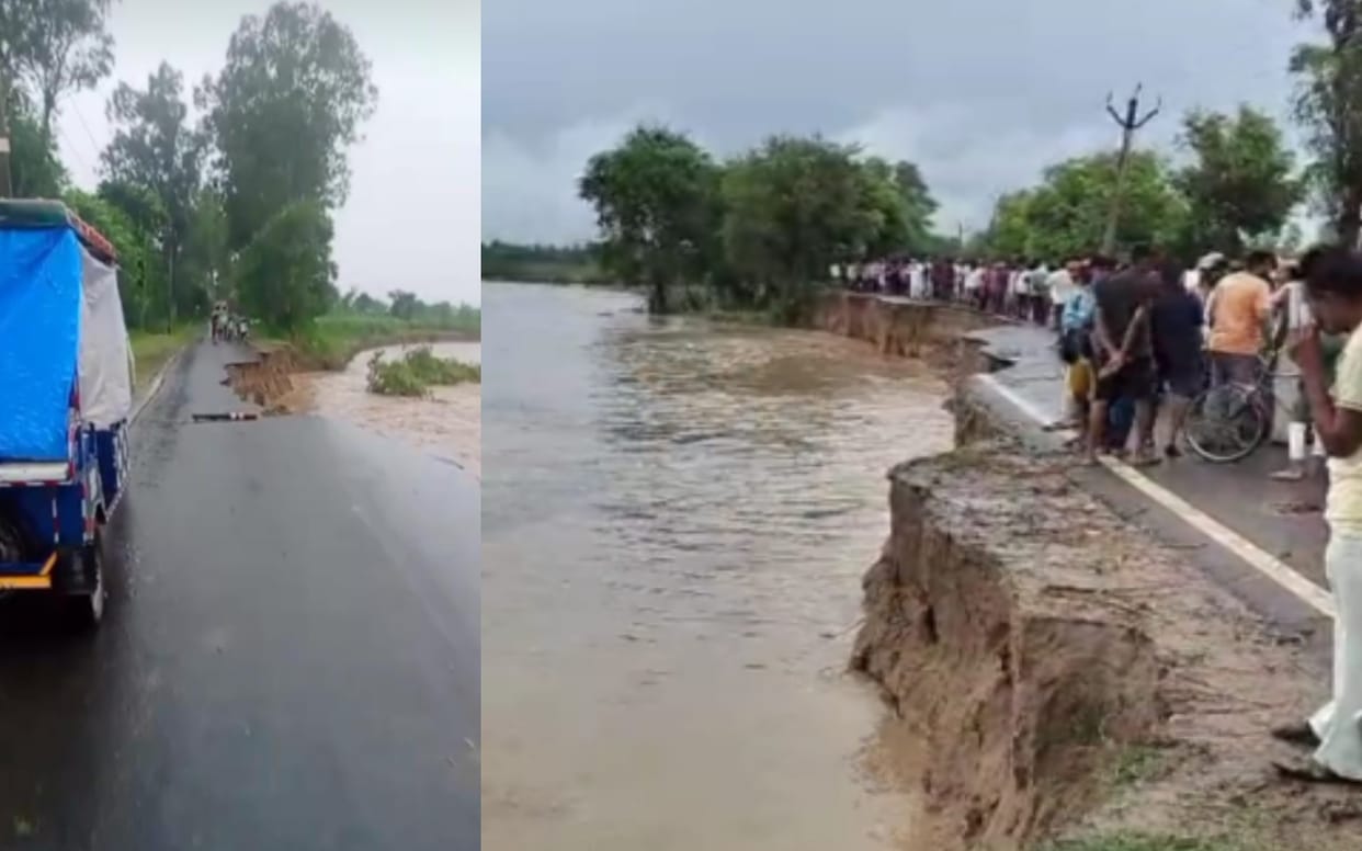 Bijnor: Kho river in spate due to rain on mountains, Badhapur-Nagina road collapsed, traffic stalled