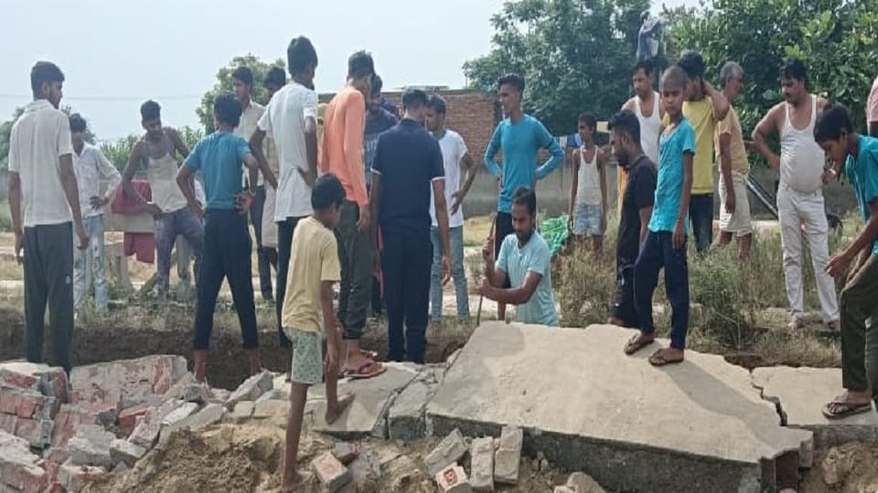 Playground wall collapses in foundation digging
