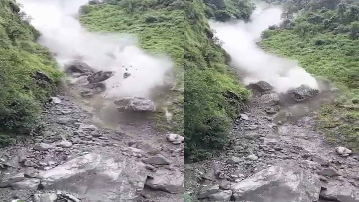 big boulders suddenly started falling from the hill in Thachi's Gehru Nala kullu, people saved their lives by