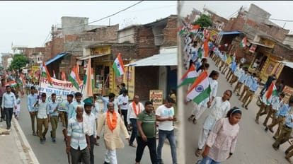 Firozabad: बच्चों ने निकाली तिरंगा यात्रा, देशभक्ति के नारों से गूंज उठा क्षेत्र; चला हर घर तिरंगा अभियान School children take out tricolor rally in Kathfori area in Firozabad
