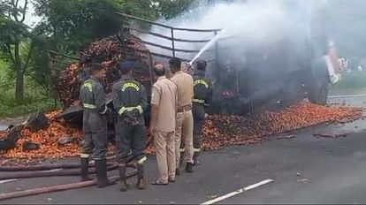 Lalitpur News Tomato truck caught fire