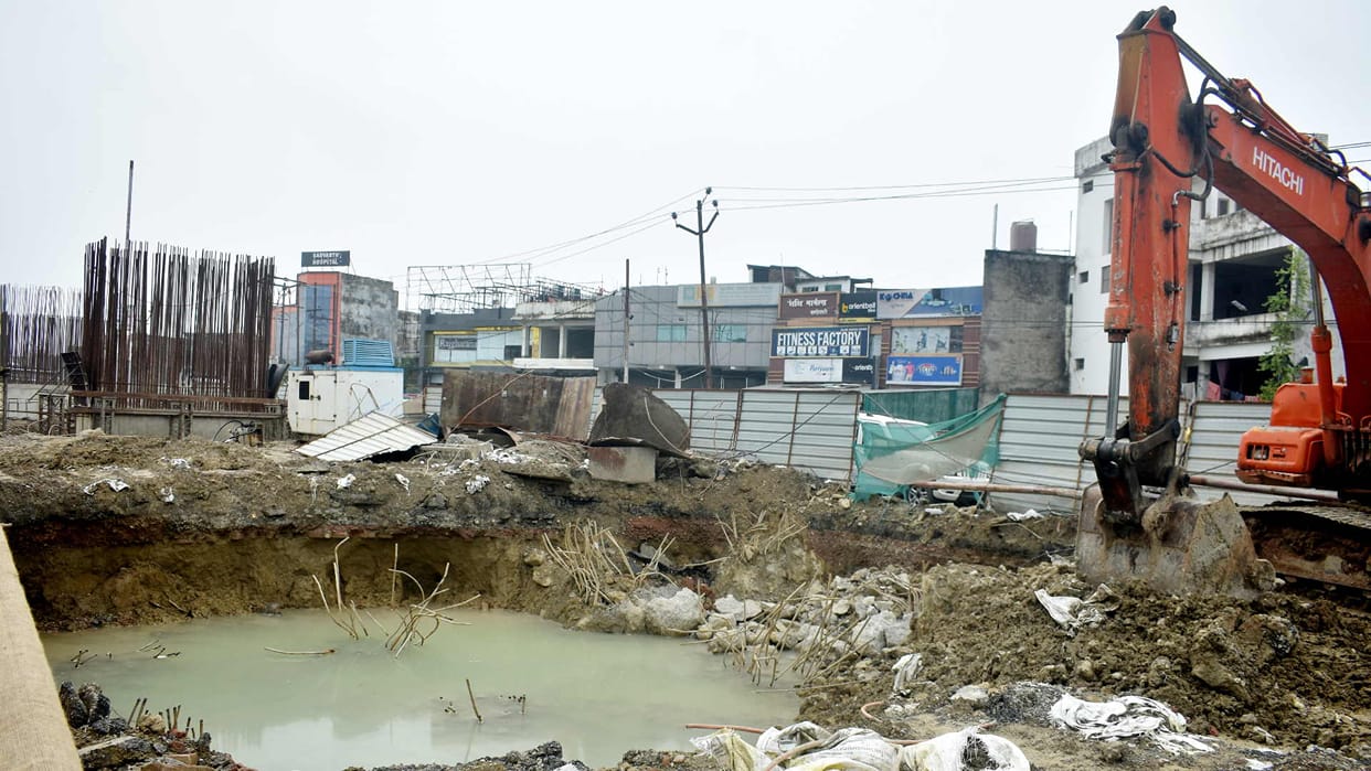 Sixlane flyover and ring road work stuck due to rain