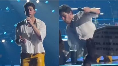 Nick Jonas: स्टेज पर परफॉर्म करते वक्त धड़ाम से गिरे निक जोनस, प्रियंका चोपड़ा के पति के मुंह से निकला 'आउच' Nick Jonas Priyanka Chopra Husband Falls On Stage During World Tour Boston Concert Screams video Viral