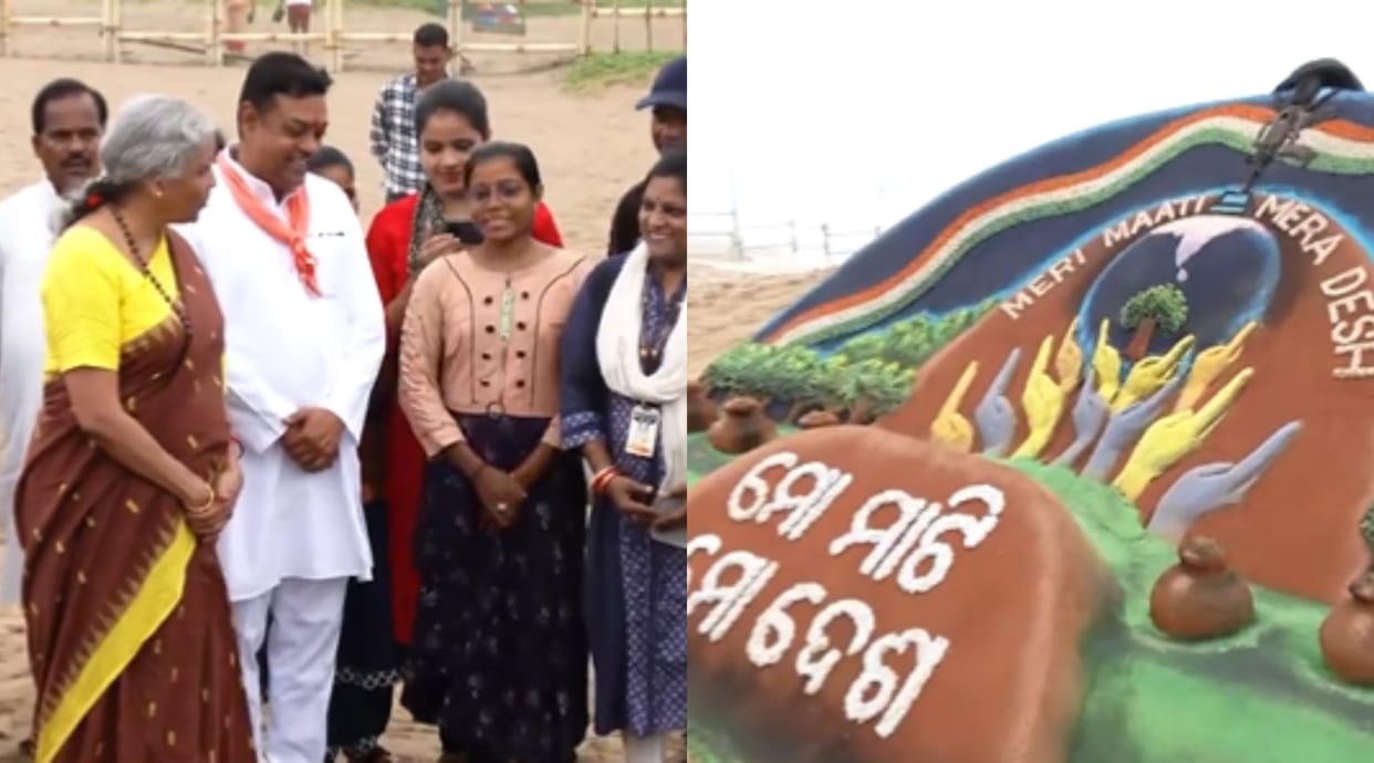 Nirmala Sitharaman and Dharmendra Pradhan reach Jagannath Temple, meet sand artist Sudarshan Patnaik