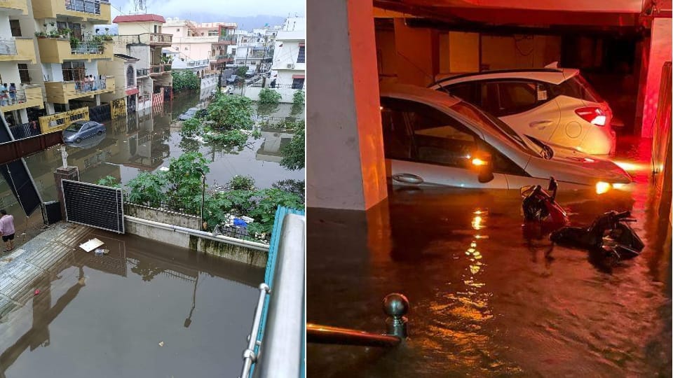 Uttarakhand Weather Waterlogging in streets of singer Neha Kakkar house due to heavy rains vehicles floating
