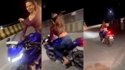 Girl did bike stunt on flyover in Bareilly