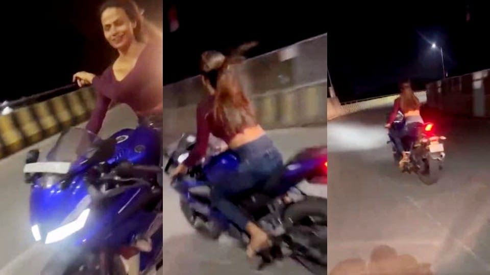 Girl did bike stunt on flyover in Bareilly