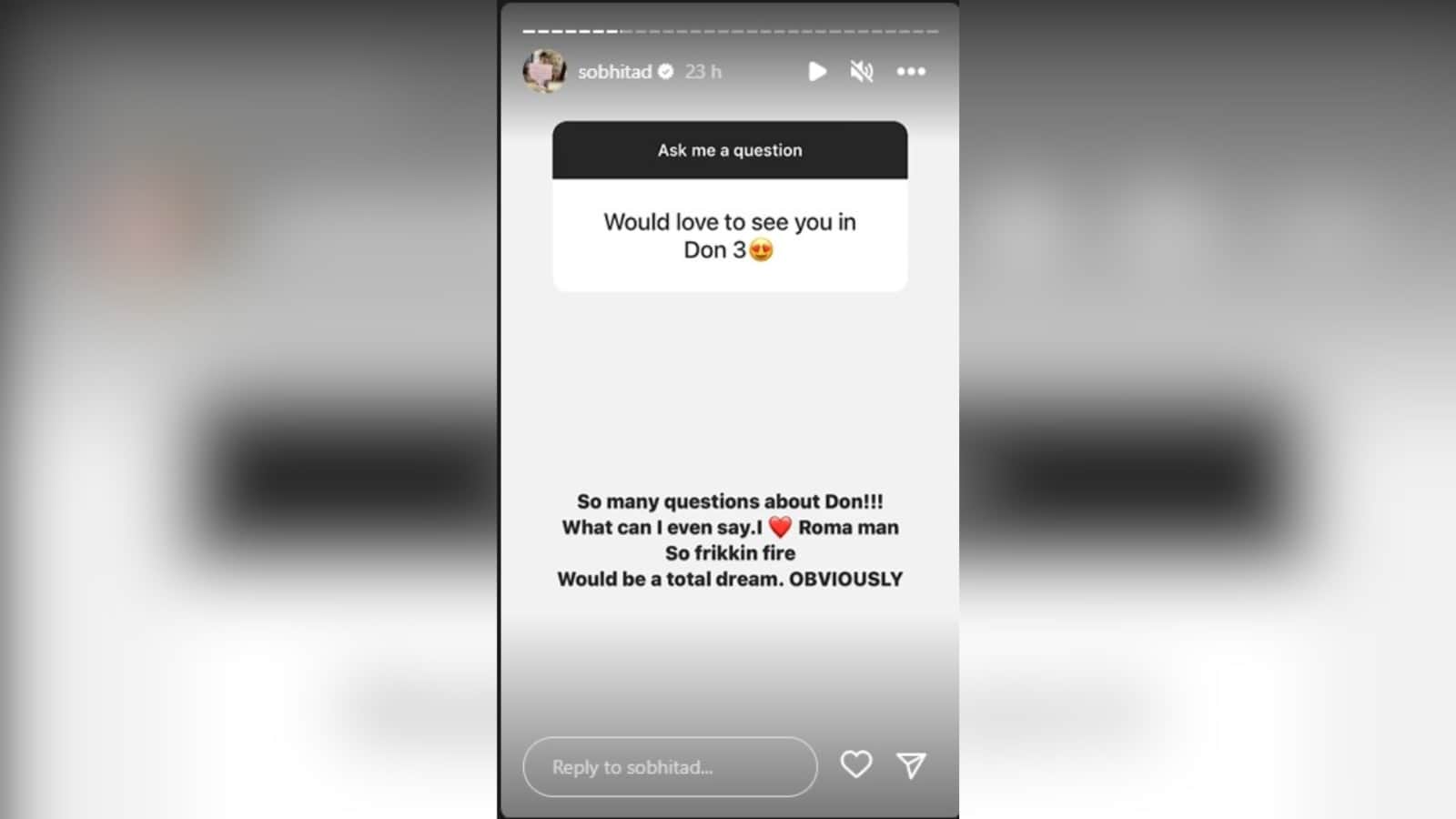 Fans asked Sobhita Dhulipala to play Roma in Don 3 with Ranveer Singh actress Reacted