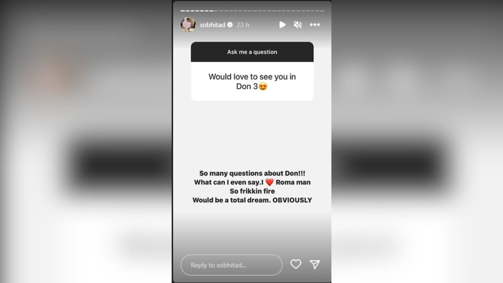 Fans asked Sobhita Dhulipala to play Roma in Don 3 with Ranveer Singh actress Reacted