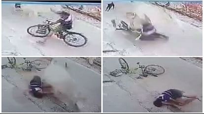 bull chased young man riding bicycle badly people shocked to see scene