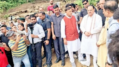 BJP Chief JP Nadda take stock of the devastation caused by heavy rains and floods in Sirmour Shimla Bilaspur