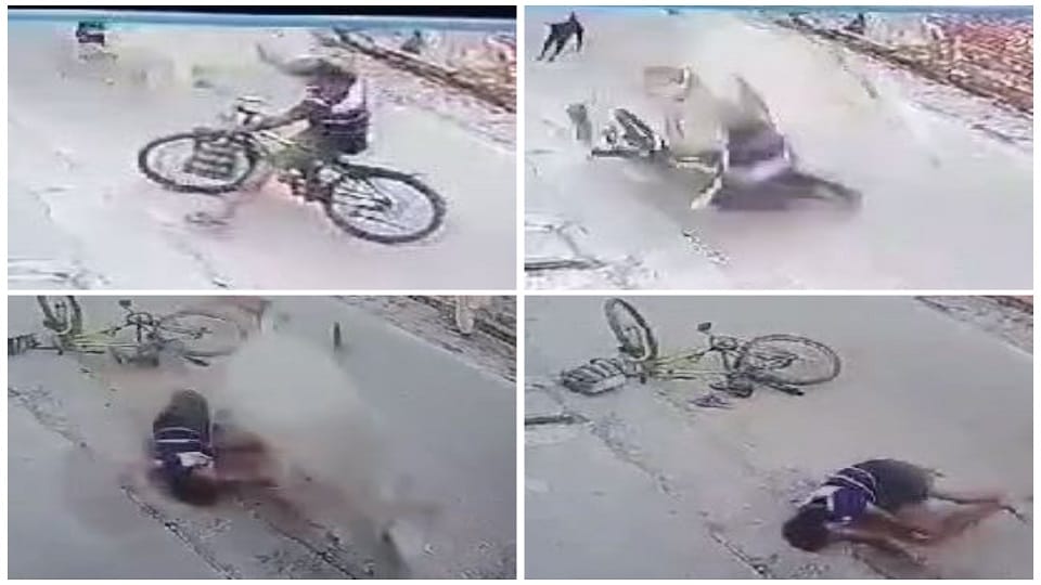 bull chased young man riding bicycle badly people shocked to see scene