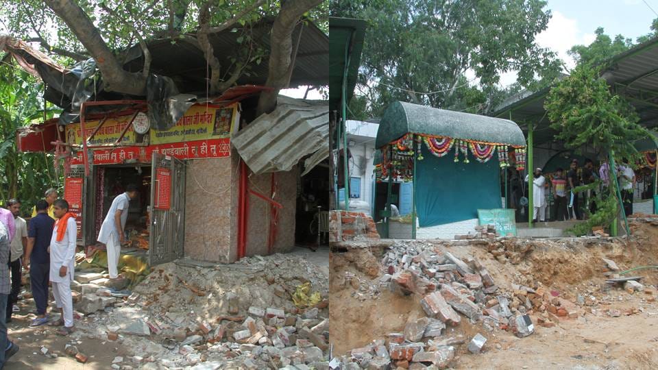 Encroachment removed from temple and tomb on Rani Jhansi Road