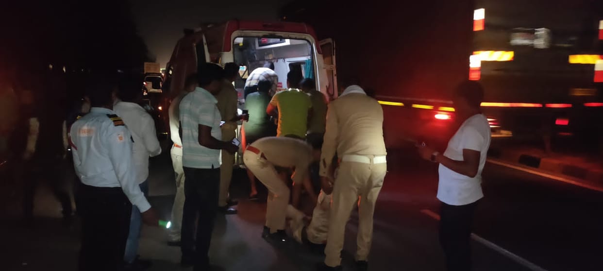 A bus full of devotees overturned on the highway, the driver dozed off, one died and 20 were injured