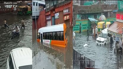 Roadways bus and auto drowned in Water logging due to heavy rain in Agra