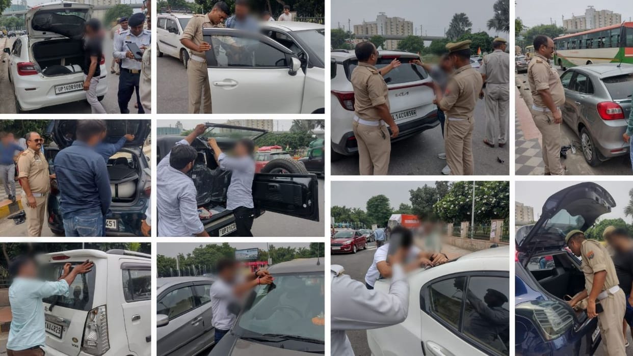 Noida Traffic police issued 2083 challans for not without dl black film and caste indicator on vehicle