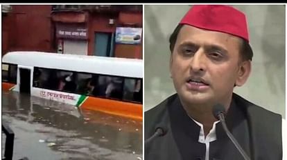 former cm akhilesh yadav tweets on agra rain roadways in rain water slams bjp works