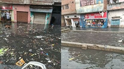 Torrential rain in Agra flooded roads streets houses and shops