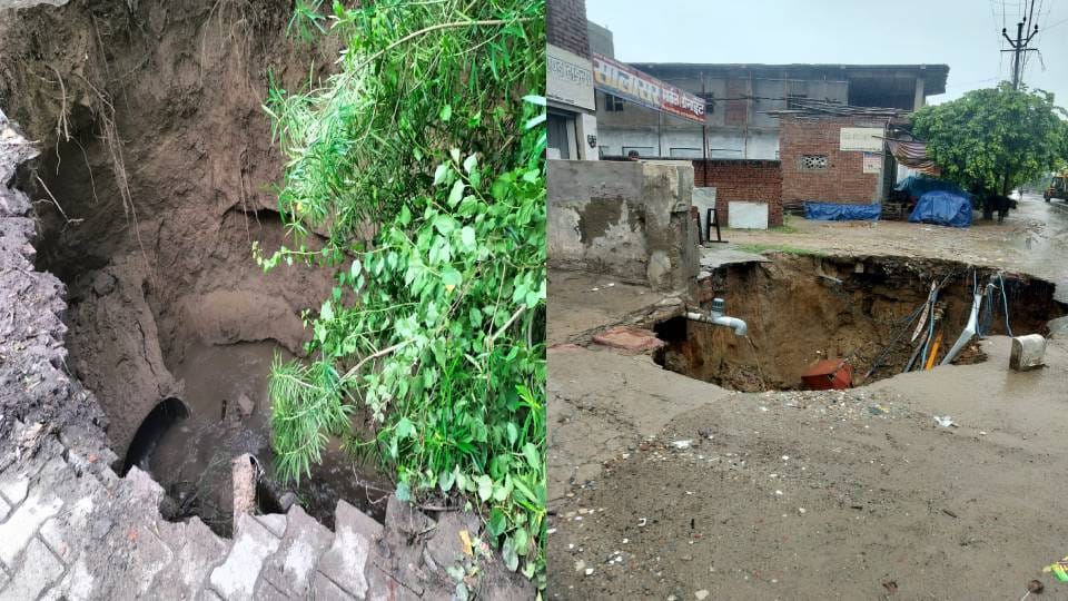 there were big potholes on road at forty places Due to the rain in Agra