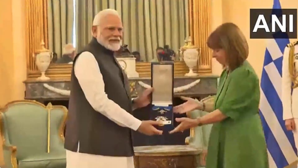 PM Narendra Modi conferred with the Grand Cross of the Order of Honour by Greek President Katerina