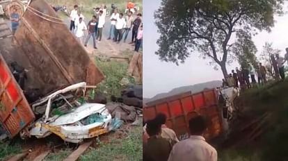 MP News Pickup vehicle full of buffaloes overturned in Shivpuri four people living in Rajasthan died