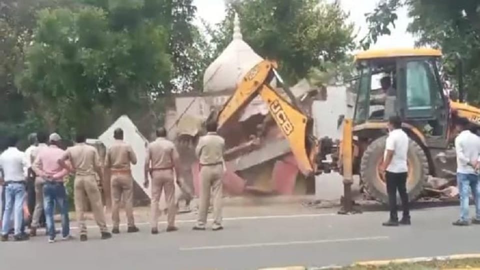 Outrage among people on breaking Hanuman temple in Ading