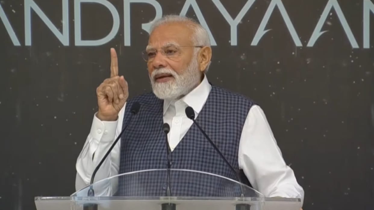 PM modi isro speech big announcement lander touch down shiv shakti point national space day tiranga point