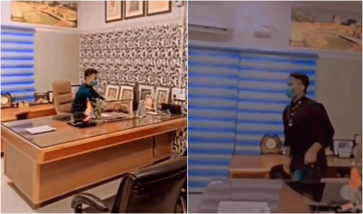 young man wearing a mask made a reel Sitting on chair of varanasi CMO video viral