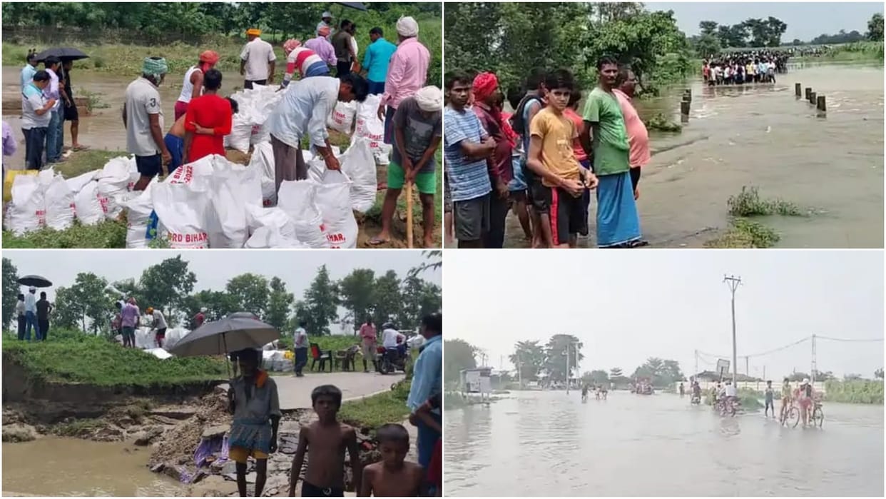 Flood water entered eight hundred houses in 15 villages, dozens of approach roads were broken in Bettiah