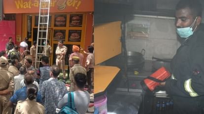 Fire broke out in kitchen of a burger shop in Hazratganj in Lucknow.