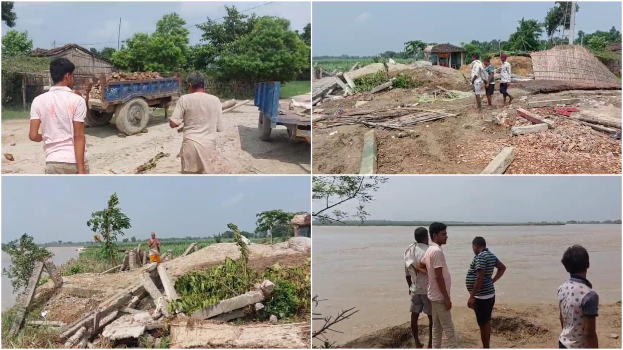 Fearing erosion of Bagmati river, people forced to demolish own houses in Sitamarhi; 11 houses washed away