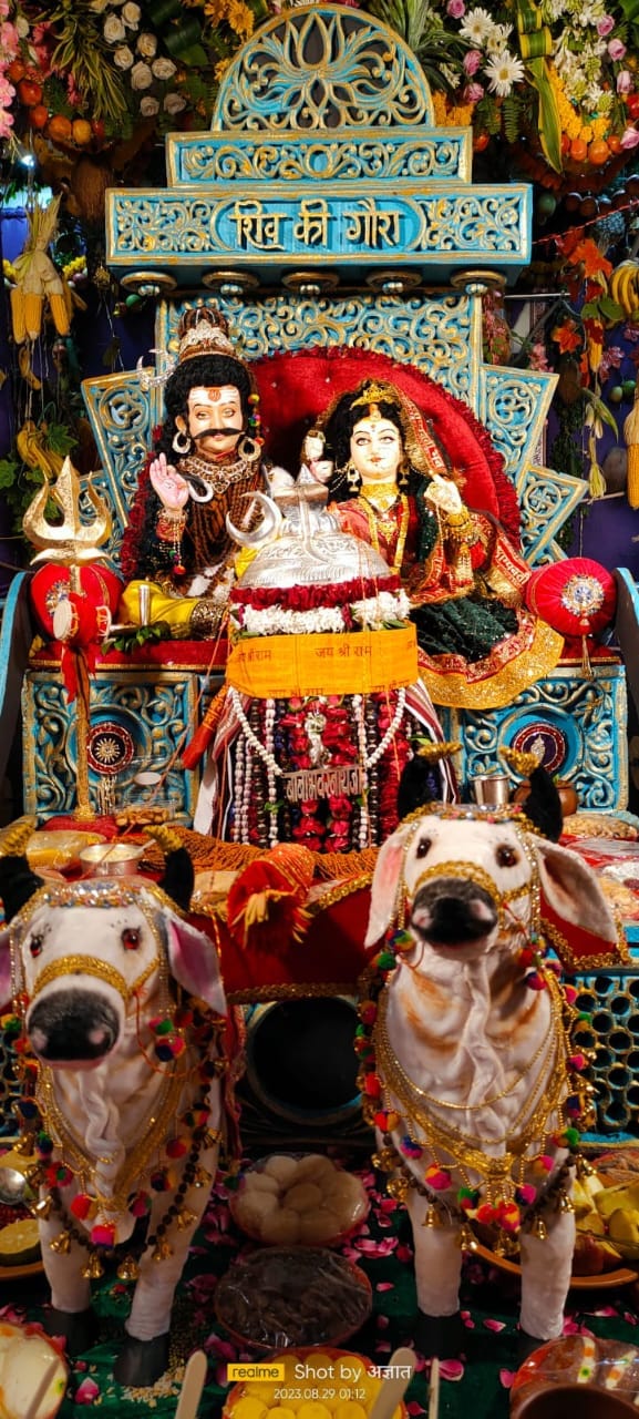 Baba Bhanvarnath seated with Gaura, decorated with fruits, devotees were delighted to see the wonderful shade