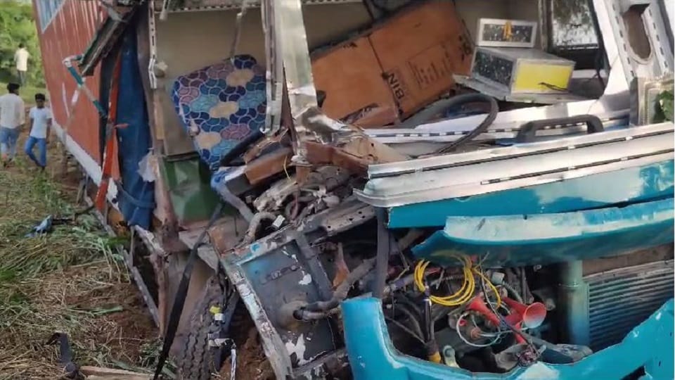 Horrific road accident in Bharatpur near Mathura scooty stuck between container and tractor four death