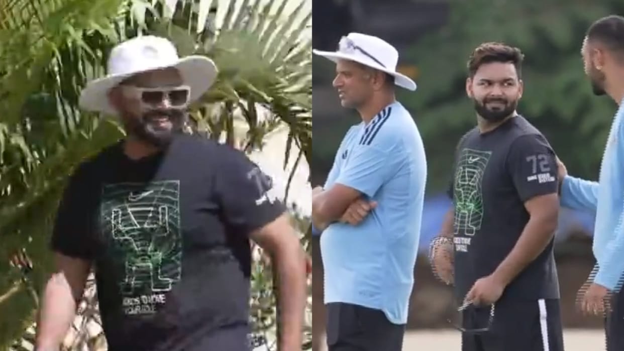 Video Rishabh Pant meets Indian team before Asia Cup 2023 talks to Rahul Dravid Fun with Kuldeep Yadav