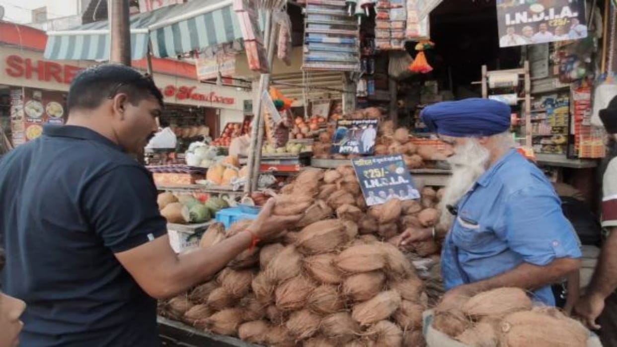 Rajasthan Coconut being sold in Ajmer under the names of NDA and INDIA