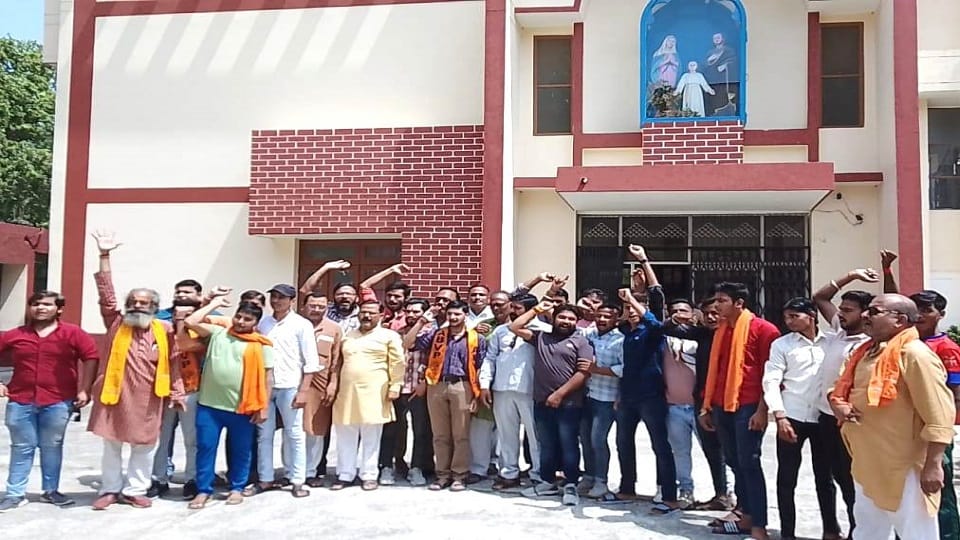 bajrang dal workers uproar over opening of rakhis tied on students wrists in school