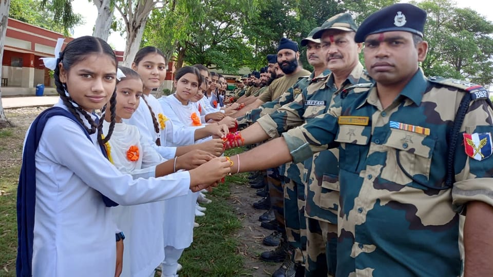 jammu kashmir: little girls tying rakhi to jawans guarding borders of nation and distributed sweets