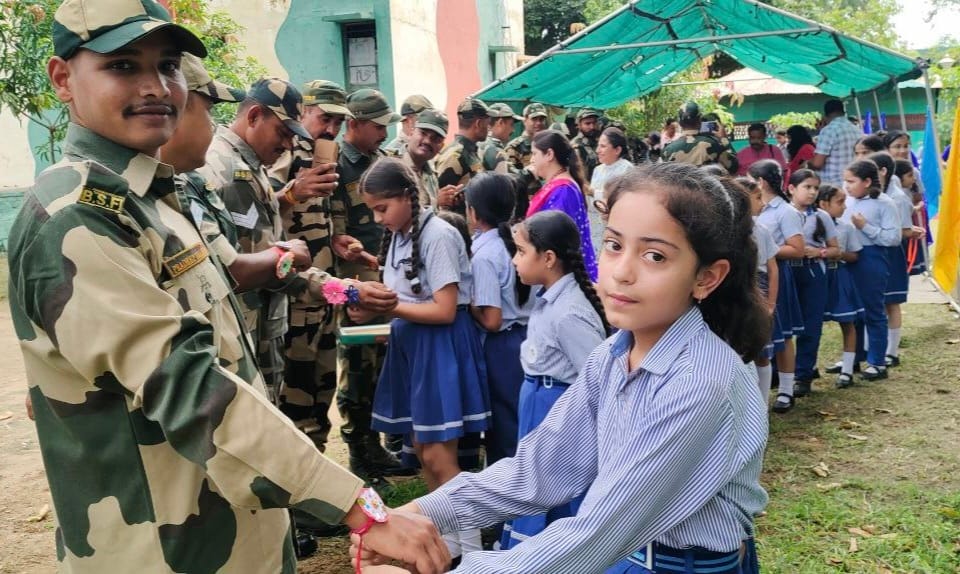 jammu kashmir: little girls tying rakhi to jawans guarding borders of nation and distributed sweets