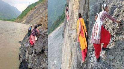 खतरे में जानः नीचे उफनती गिरि नदी, ऊपर पांव रखने के लिए भी रास्ता नहीं Life in danger: Giri river gushing below, there is no way even to step on top