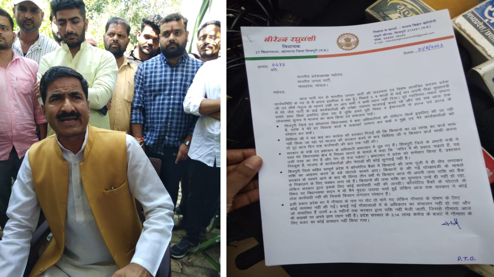 भाजपा विधायक ने दिया इस्तीफा