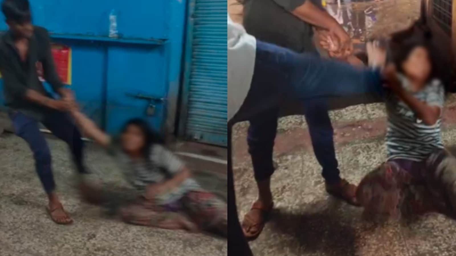 mad woman was brutally beaten, someone was dragging her and someone was beating her with sticks and kicks.