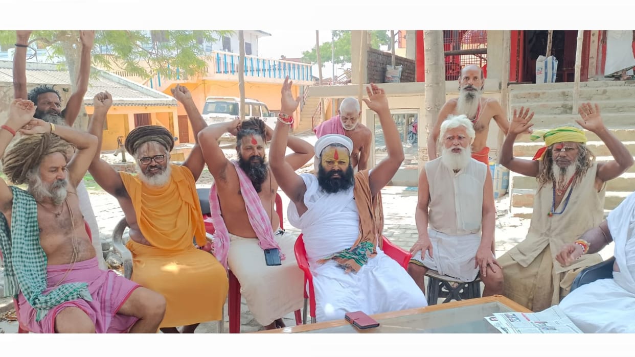 Saints protest in Ayodhya for showing Hanuman ji as a priest of Swami Sahajanand.