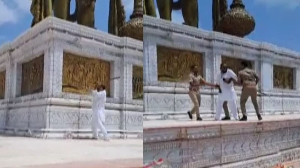 Gujarat lord hanuman temple controversial murals vandalize three arrested