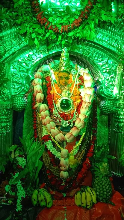 Maa Vishalakshi's appearance festival celebrated in Kasi, decorated with leaves and rose flowers